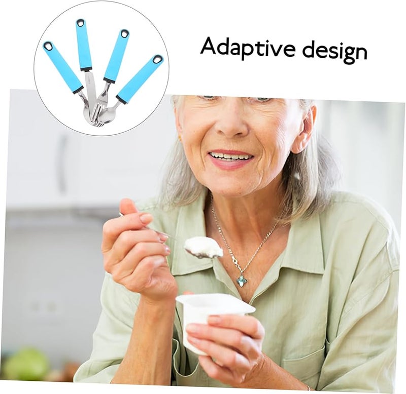 مجموعة أدوات مطبخ من الفولاذ المقاوم للصدأ قابلة للتكيف مع قبضة مطاطية لكبار السن للسفر وإعادة التأهيل - Image 3